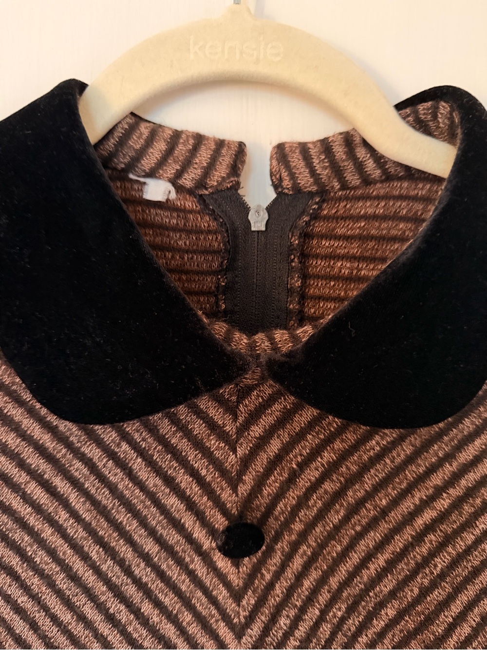 Vintage Style Women’s Striped Black & Brown Velvet-Trim Top - Picture 3 of 4